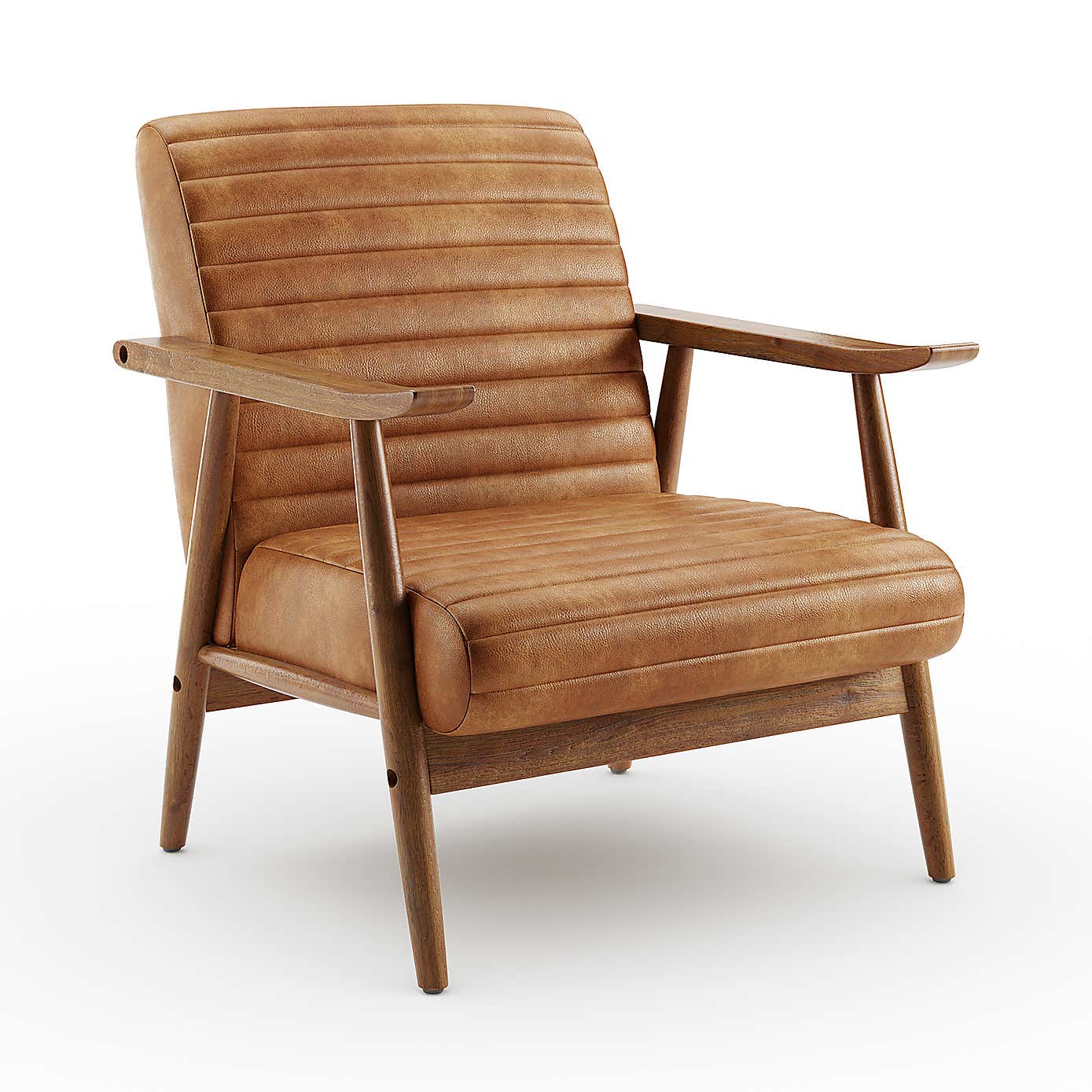 Quinn Tan Faux Leather Wooden Arm Accent Chair