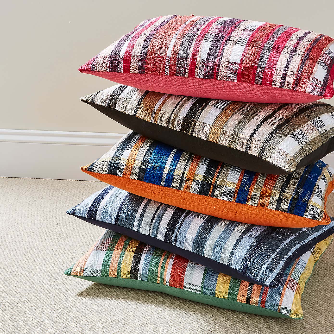 Woven Check Cushion Brown