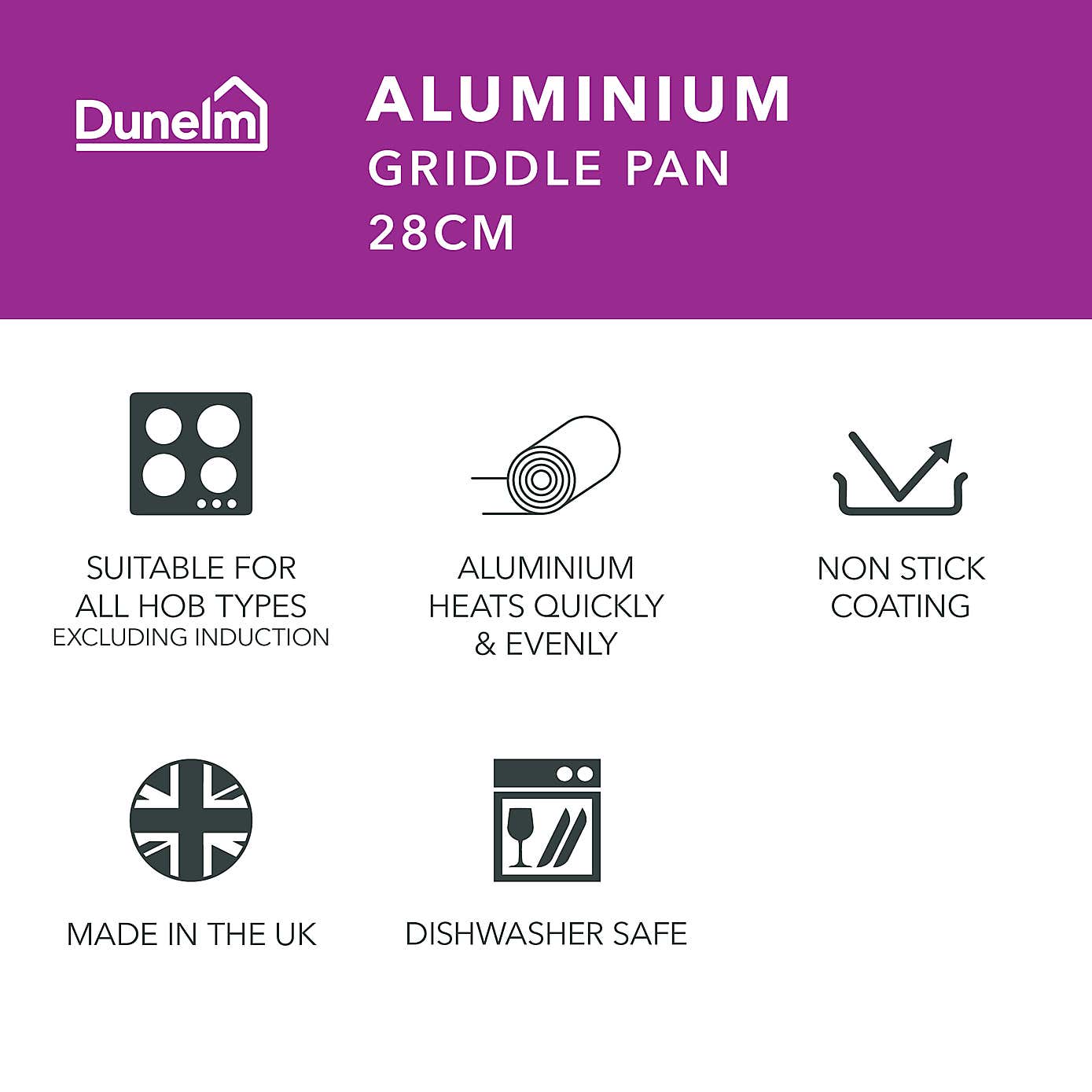 Essentials Non-Stick Aluminium Griddle Pan, 28cm