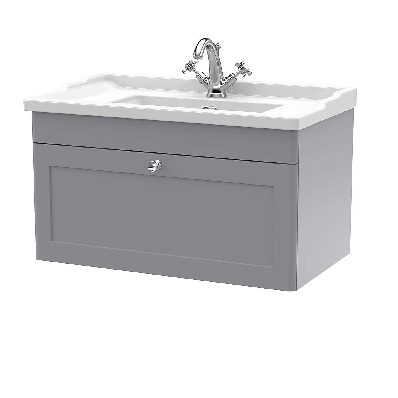 Classique Wall Mounted 1 Drawer Vanity Unit with Ceramic Basin