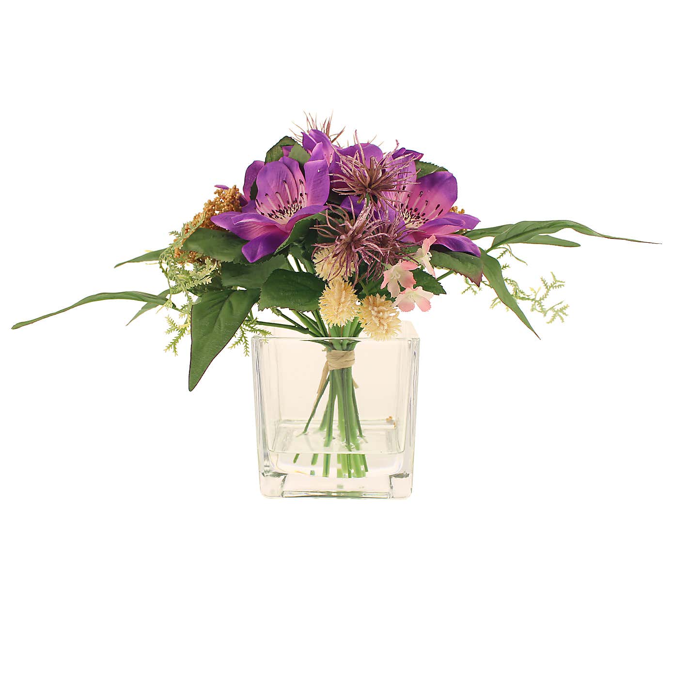 Artificial Wild Flower Bouquet in Glass Vase