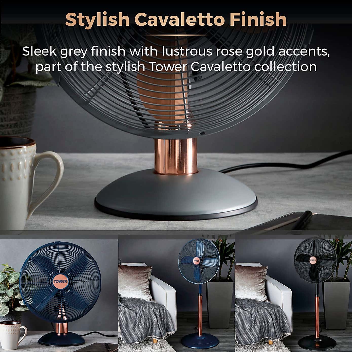 Tower Cavaletto 12" Rose Gold Desk Fan