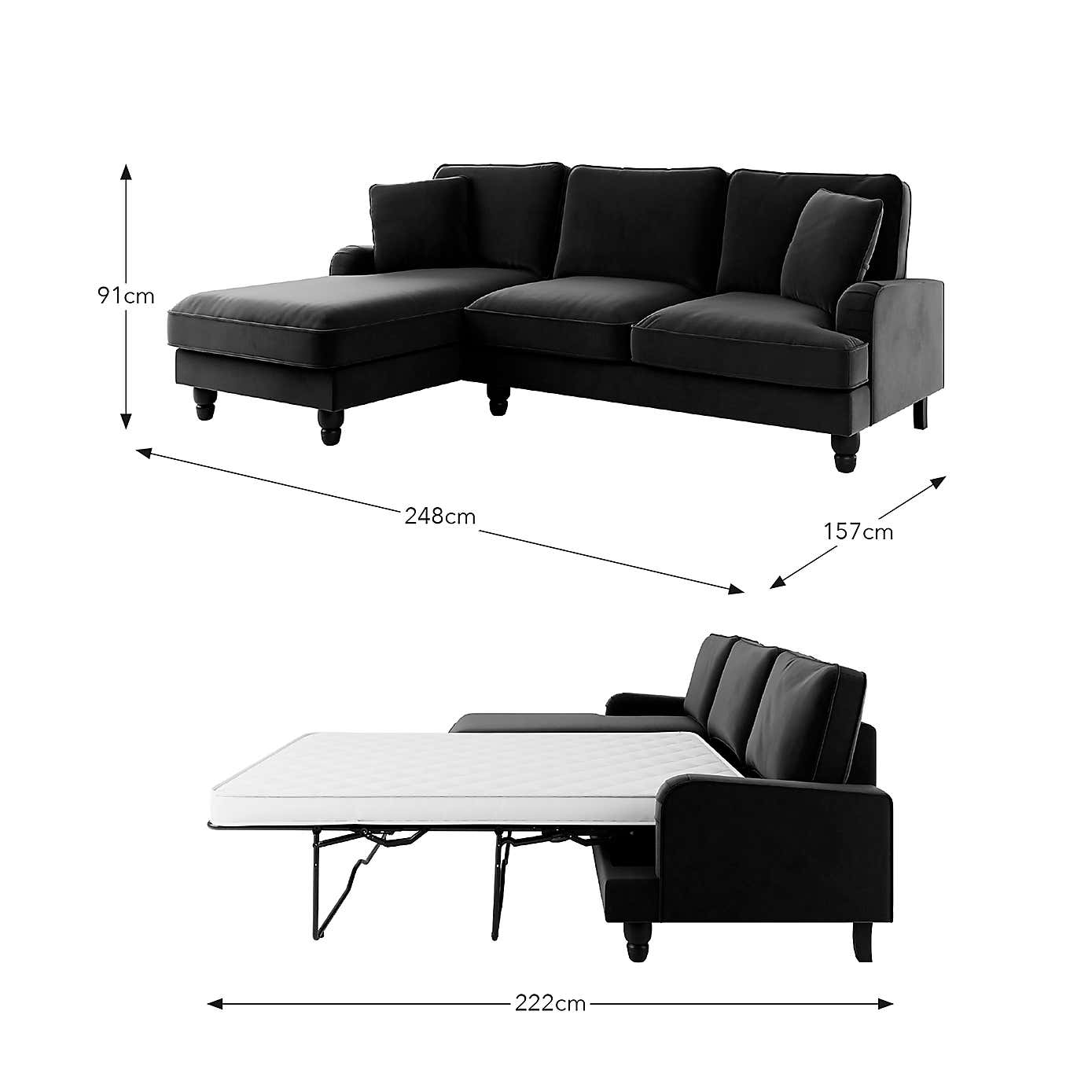 Beatrice Matte Velvet 4 Seater Corner Chaise Double Sofa Bed