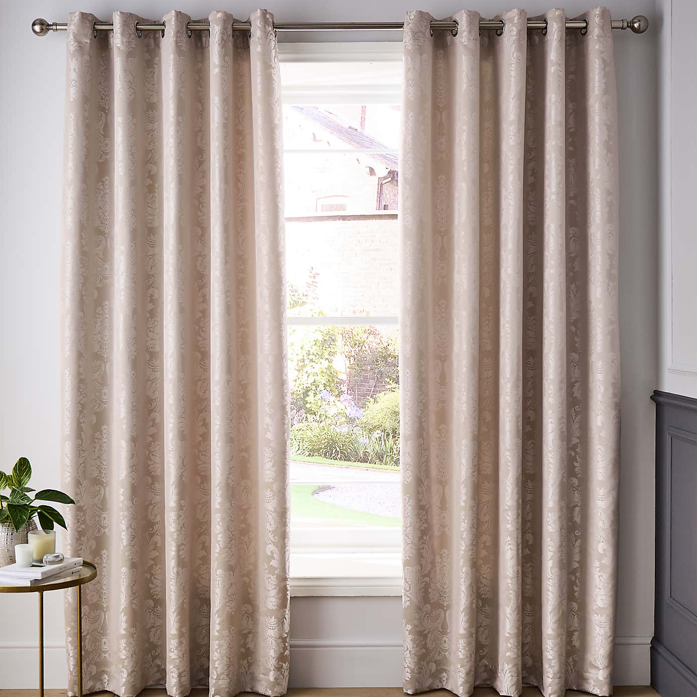 Catherine Lansfield Damask Natural Jacquard Eyelet Curtains
