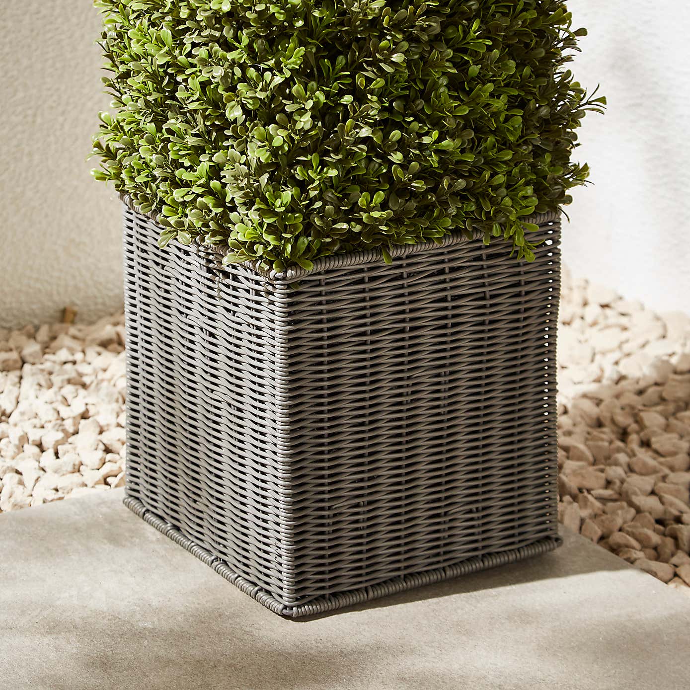 Artificial Boxwood Cone Shaped Tree in Woven Plant Pot