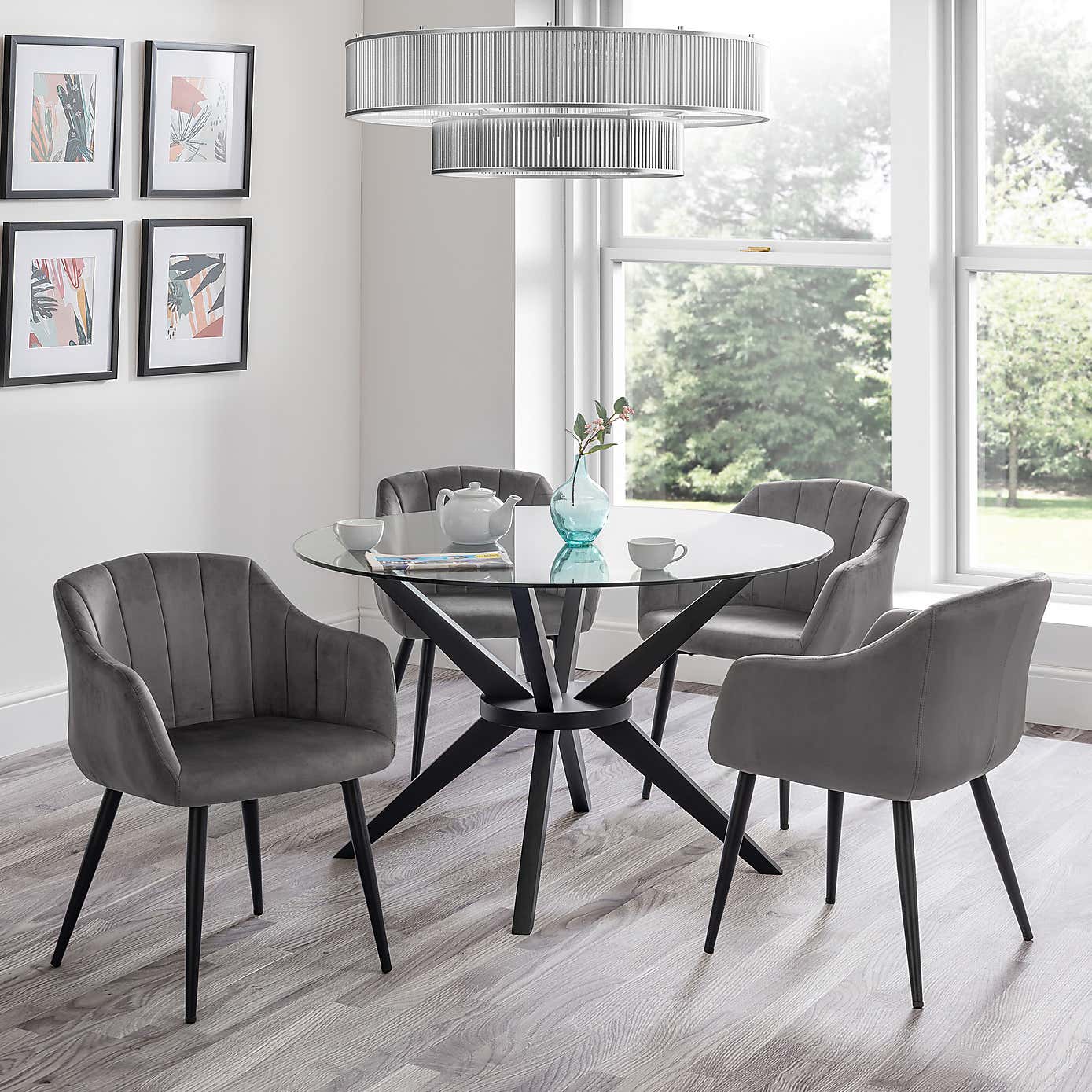 Hayden Round Glass Dining Table with 4 Hobart Chairs