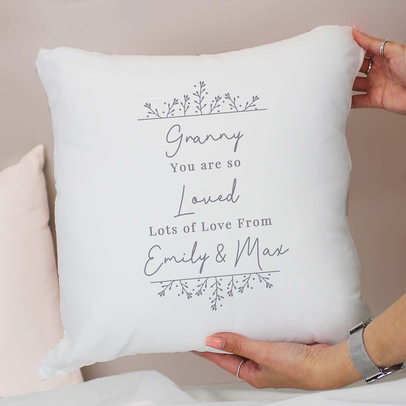Personalised Grey Floral Square Cushion