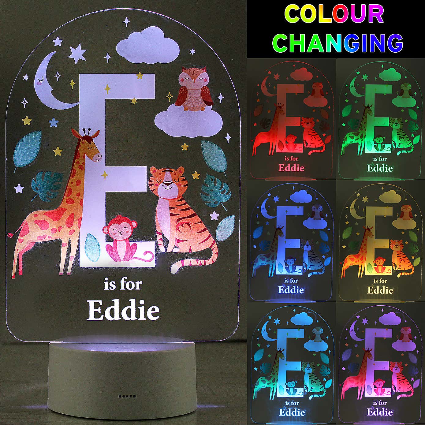 Personalised Animal Alphabet Colour Changing Night LED Light