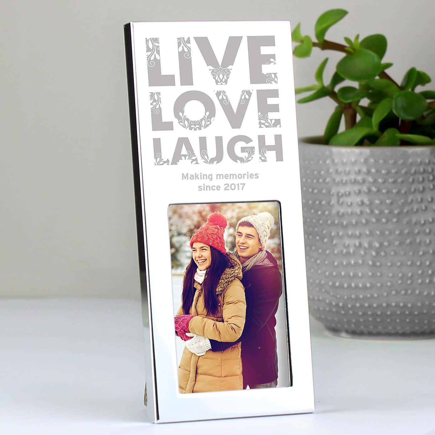 Personalised Small Live Love Laugh Silver Portrait Photo Frame