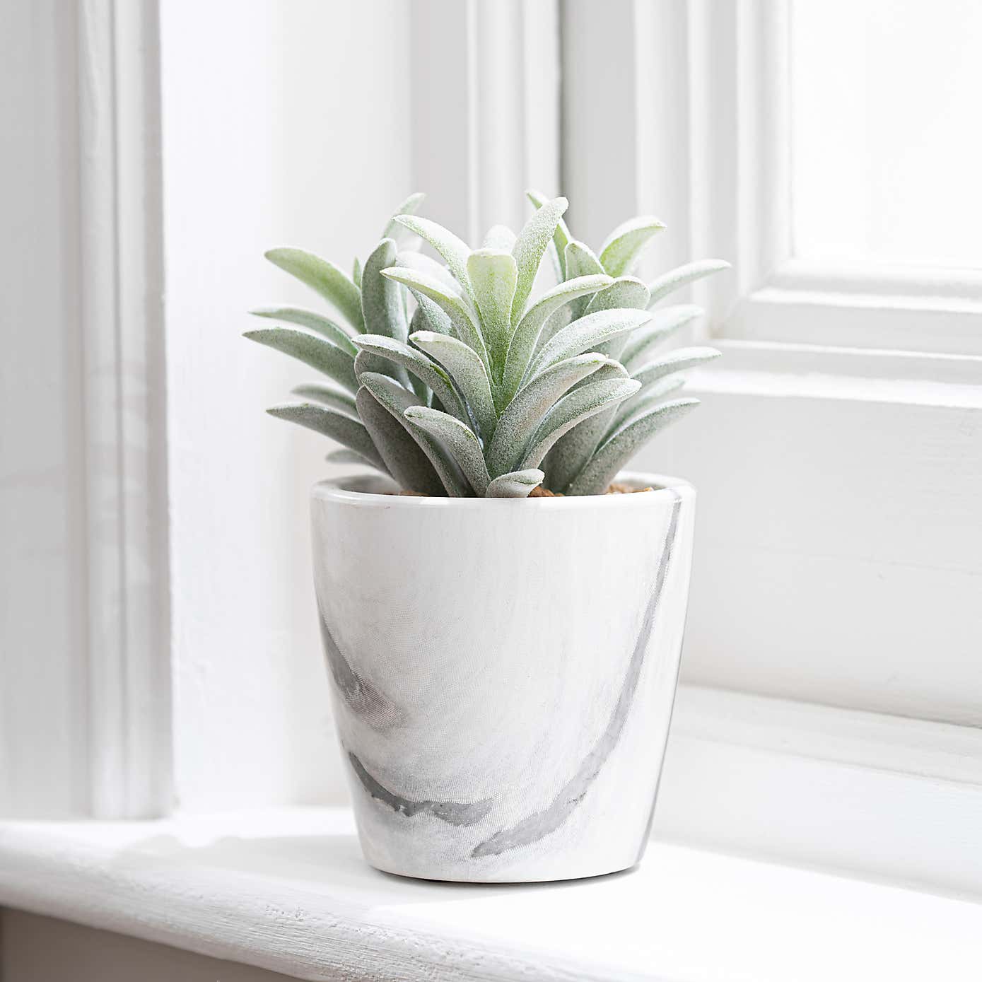 Artificial Succulent in White Marble Plant Pot