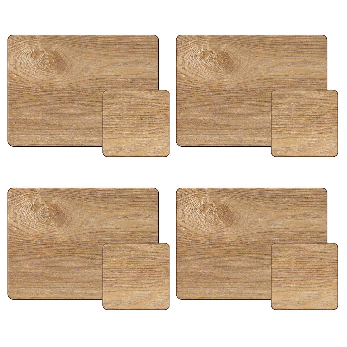 Set of 4 Brown Ash Placemats and Coasters