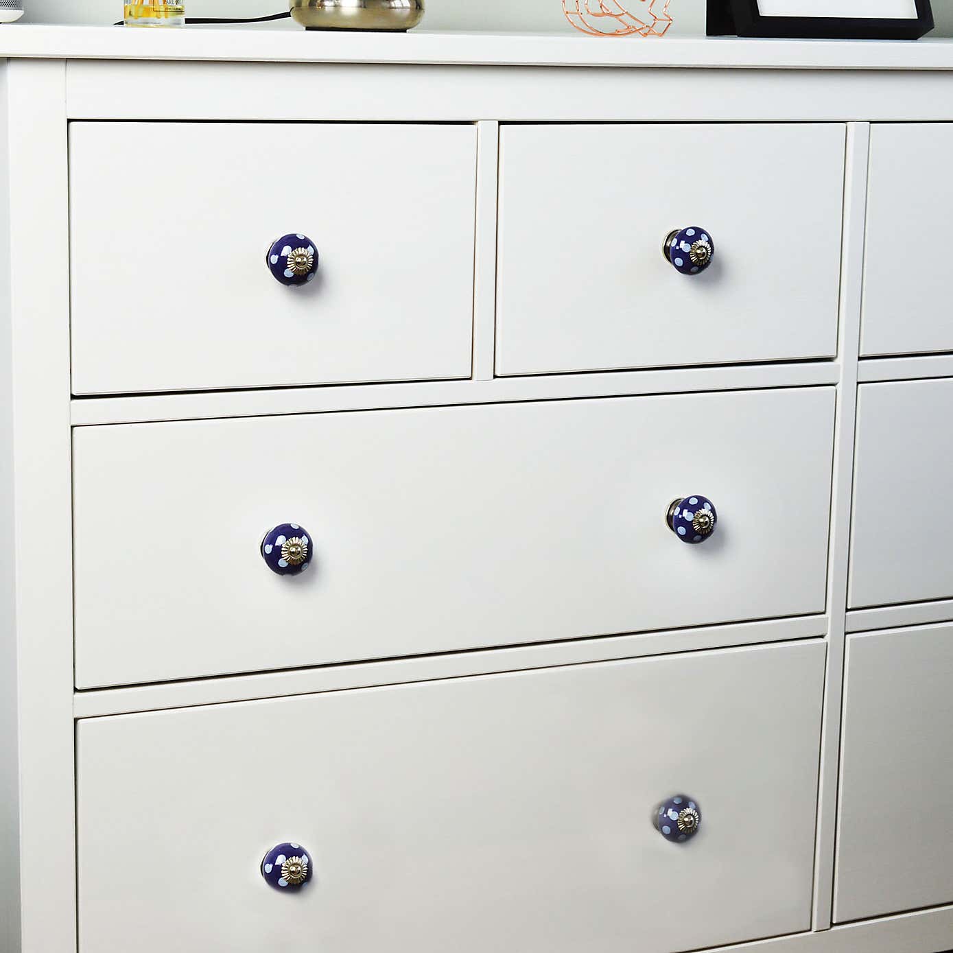 Pack of 6 Nicola Spring Spotted Round Drawer Knobs