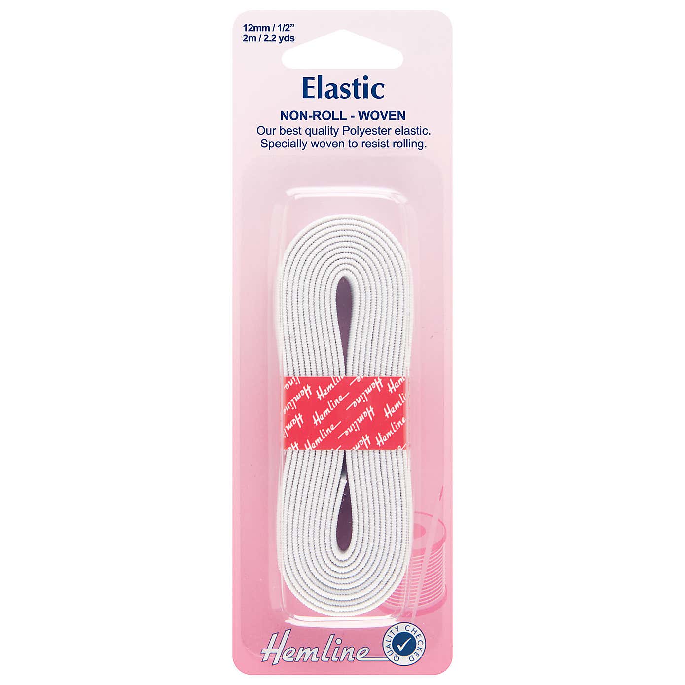 Hemline White Non-Roll Elastic 25mm