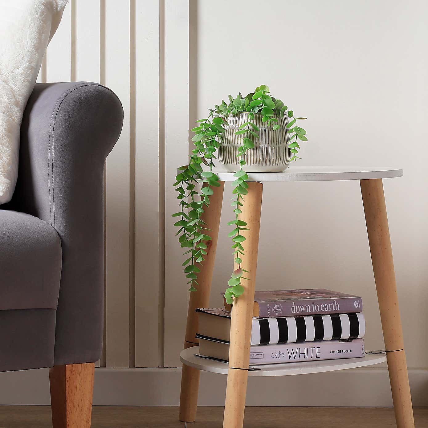 Artificial Set of 2 Spider and Eucalyptus Plants in Ribbed Ceramic Plant Pots