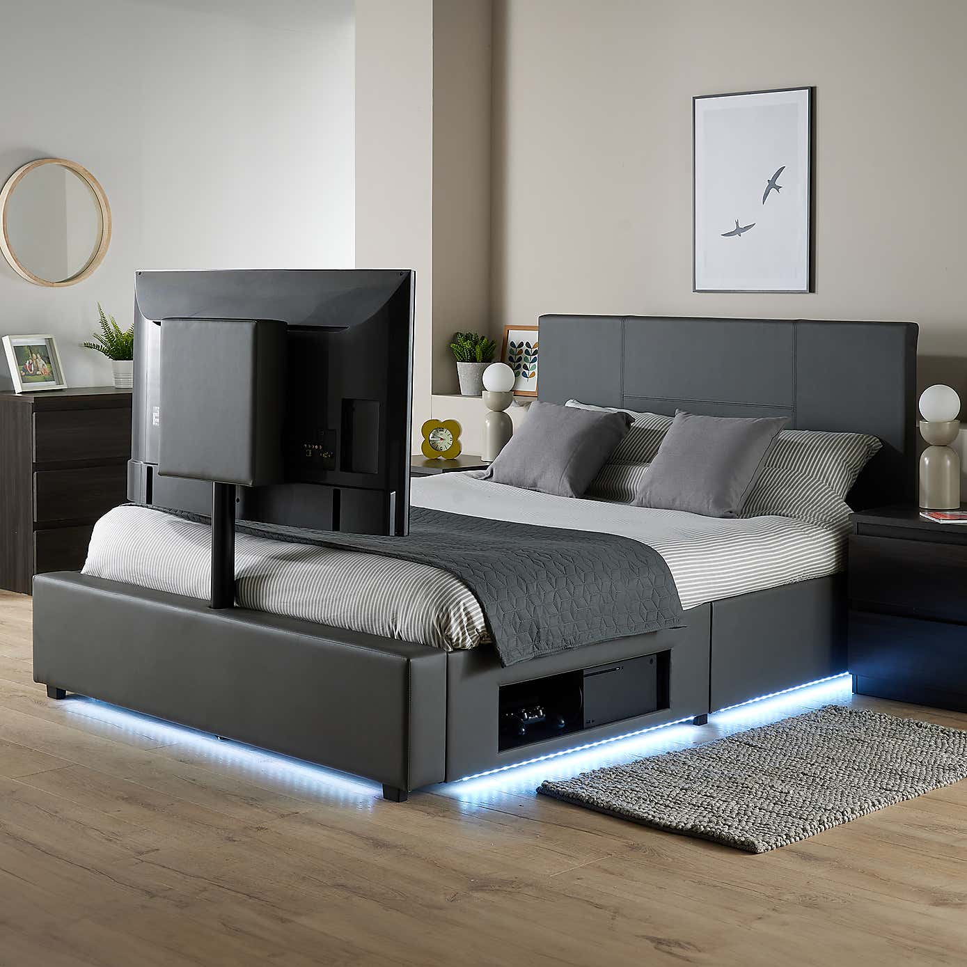 X Rocker Living Ava TV Bed with LED Lights and TV Mount