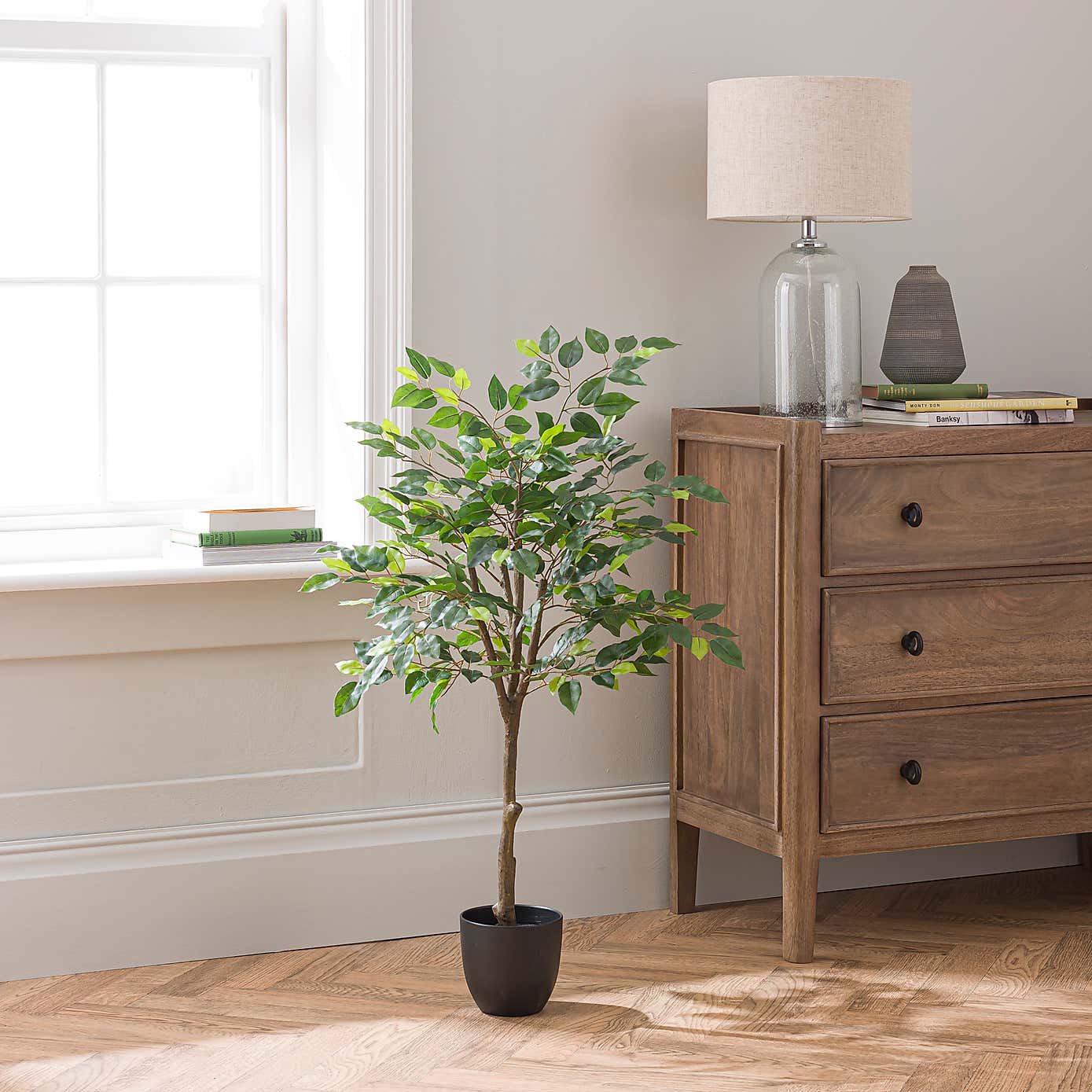 Artificial Ficus Tree in Black Cement Plant Pot