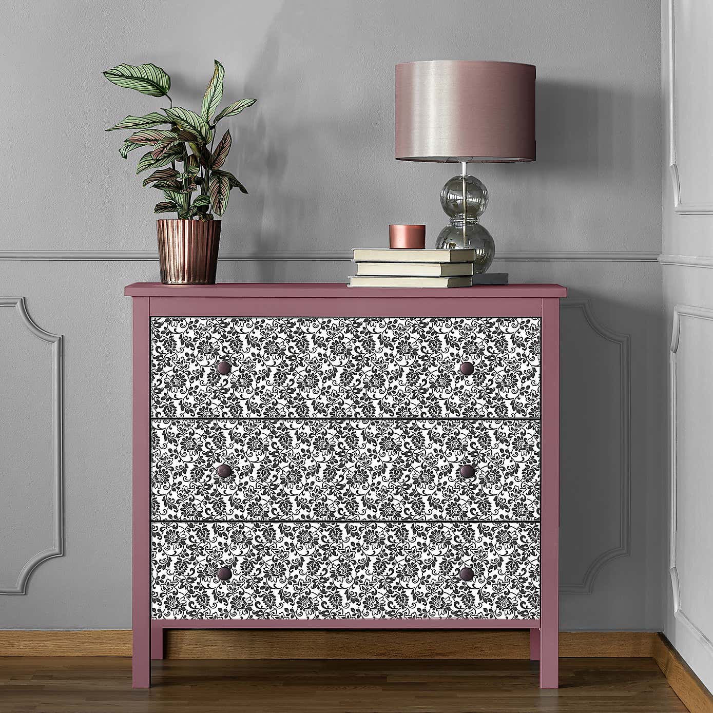 Fablon Black and White Damask Sticky Back Plastic