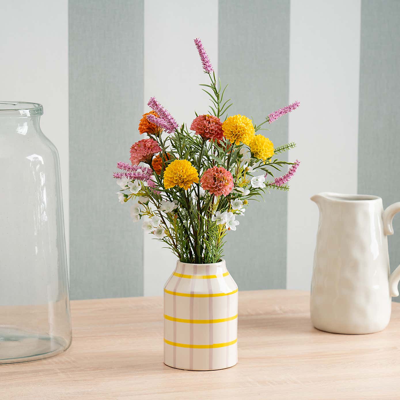 Artificial Chrysanthemum in a Gingham Ceramic Vase