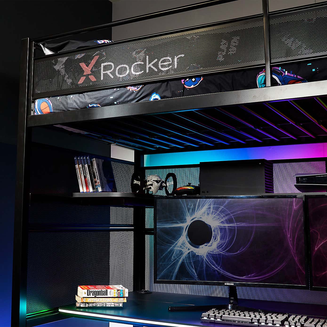 X Rocker Battle Bunk LED High Sleeper Gaming Bed