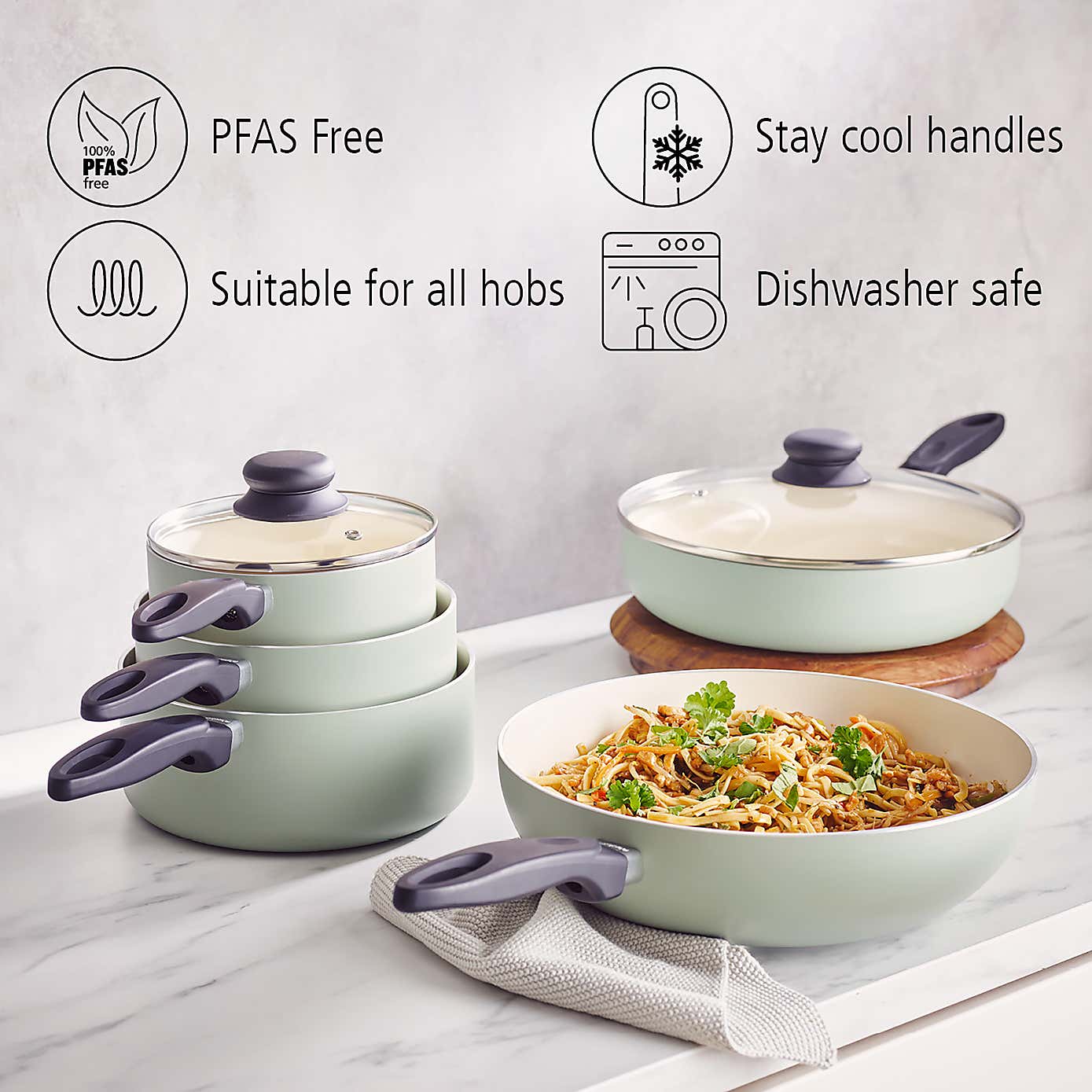 Brabantia Non-Stick Aluminium Sage Wok, 28cm