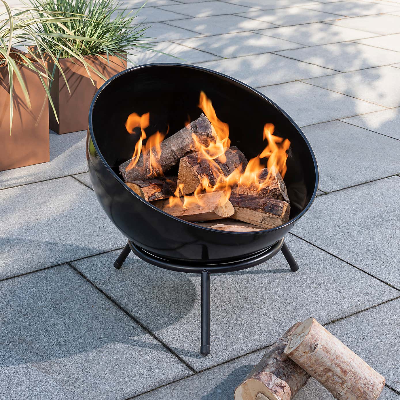 Black Round Egg Open Fire Pit Bowl