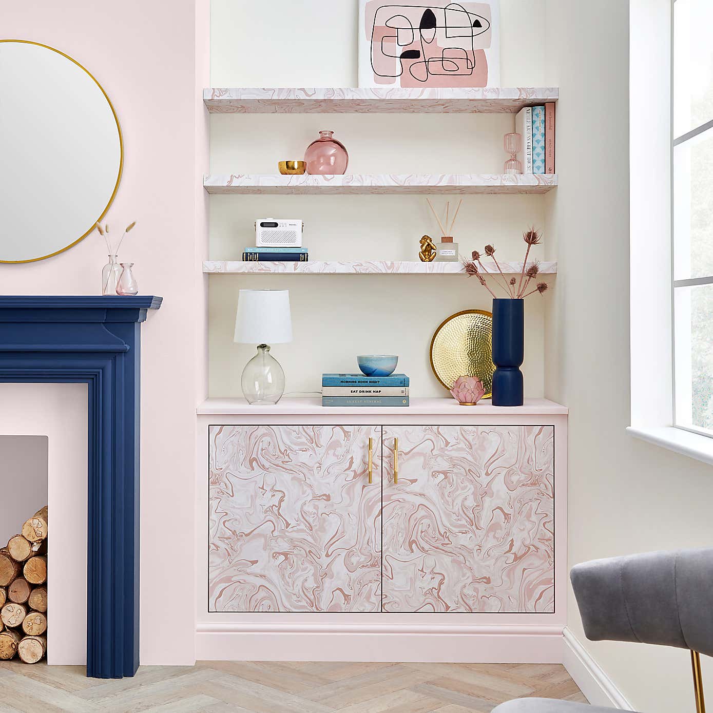 Marble Swirl Blush Self Adhesive Wallpaper