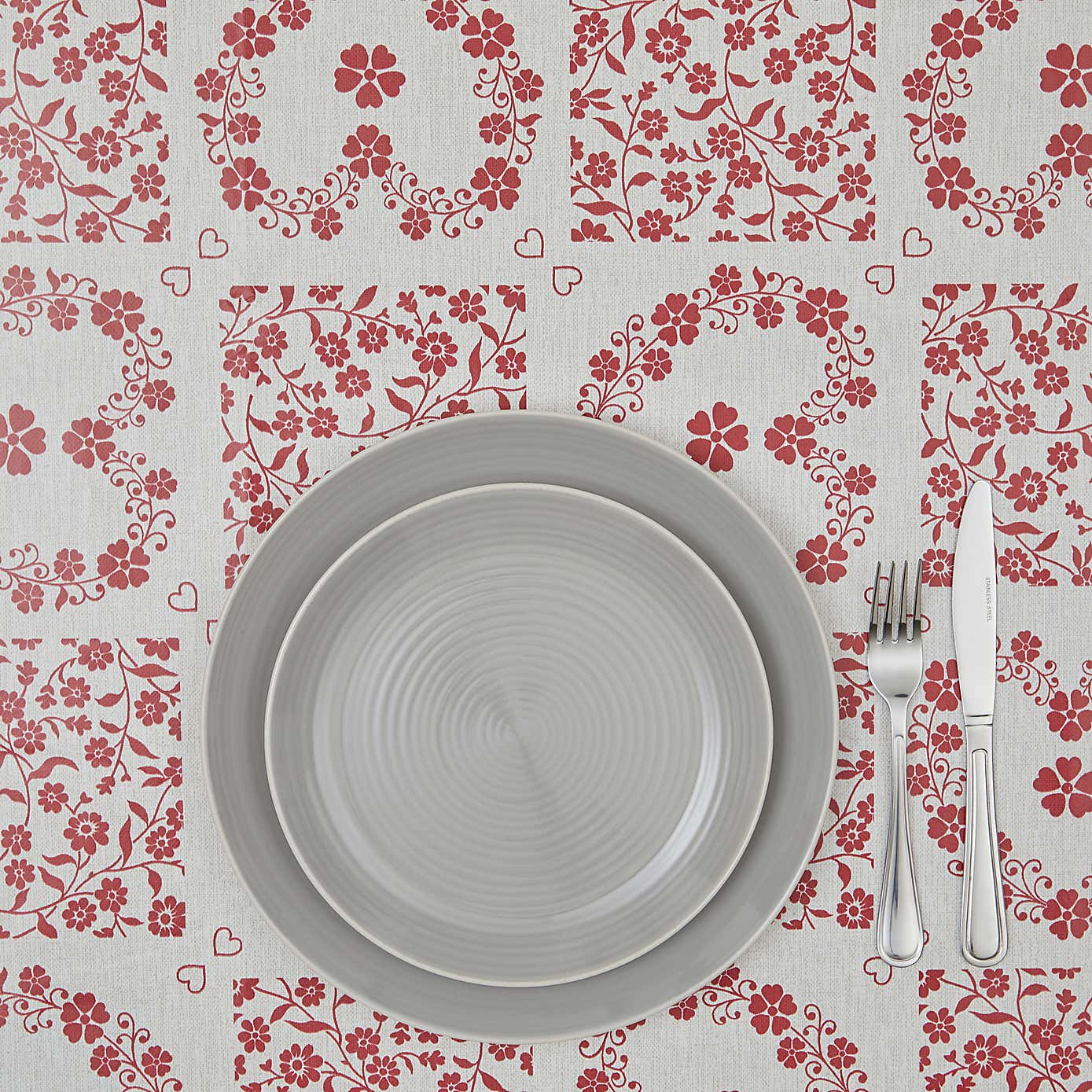 By the Metre Floral Hearts Red PVC