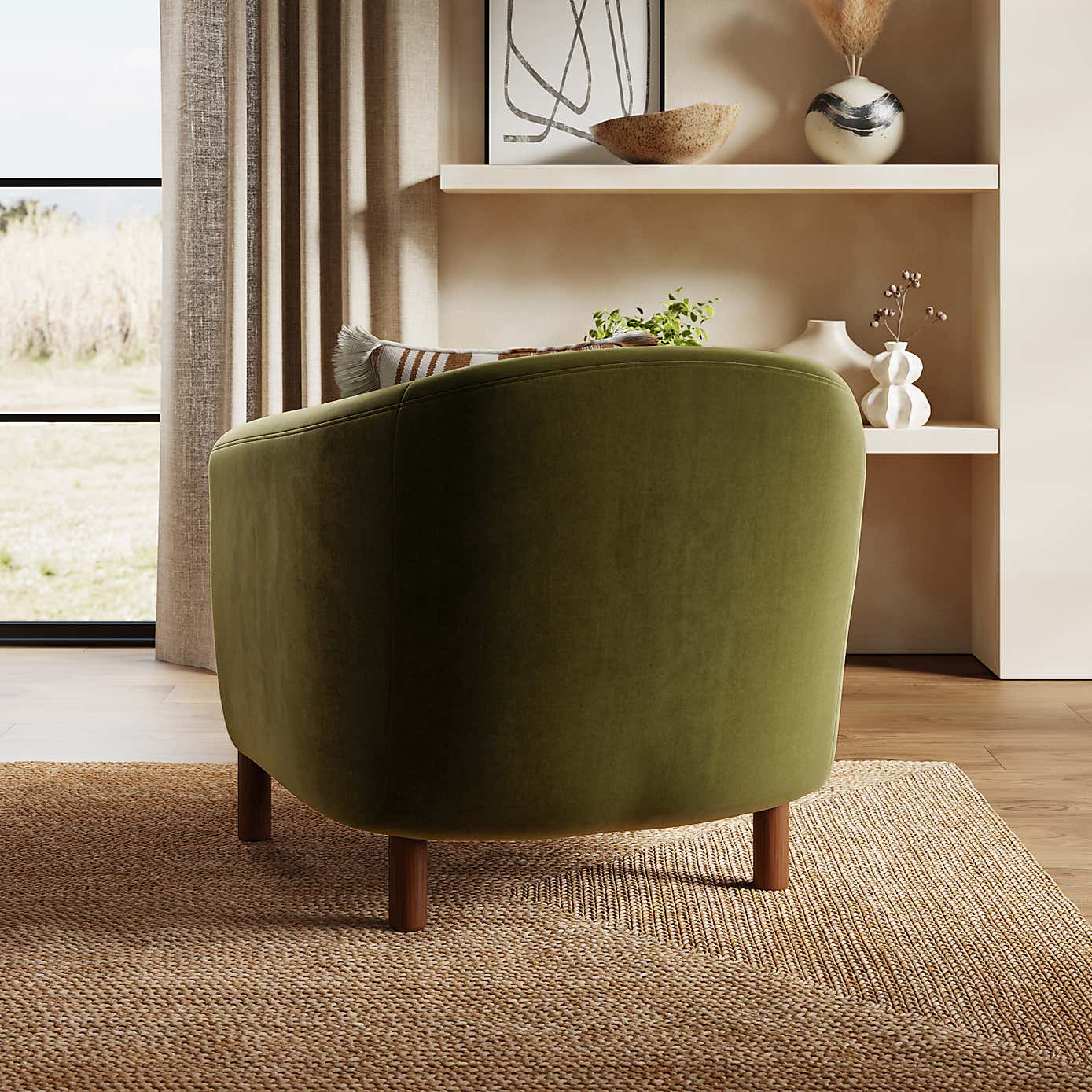 Polly Velvet Wooden Arm Tub Chair