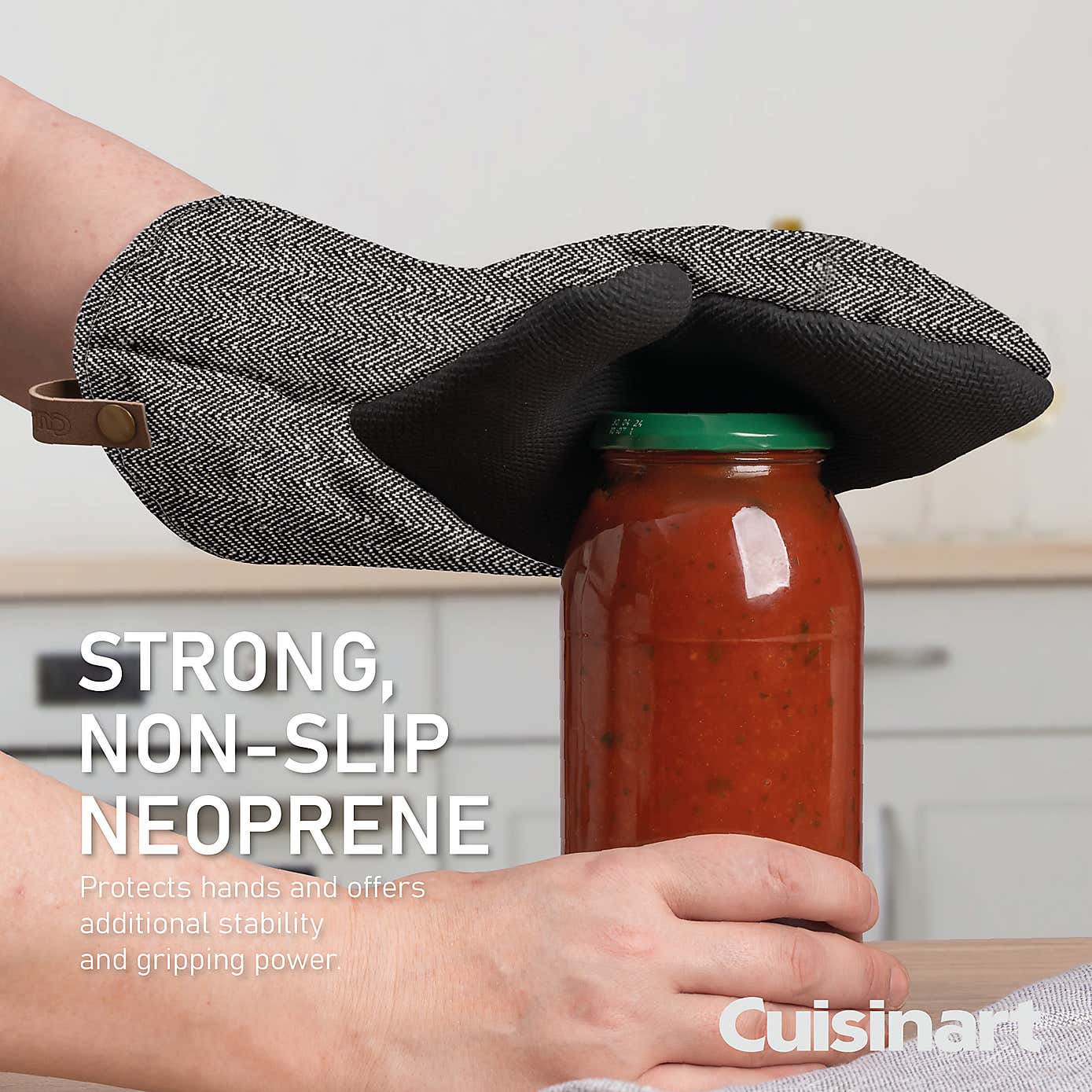 Cuisinart Set of 2 Grey Striped Tea Towels and Single Oven Gloves