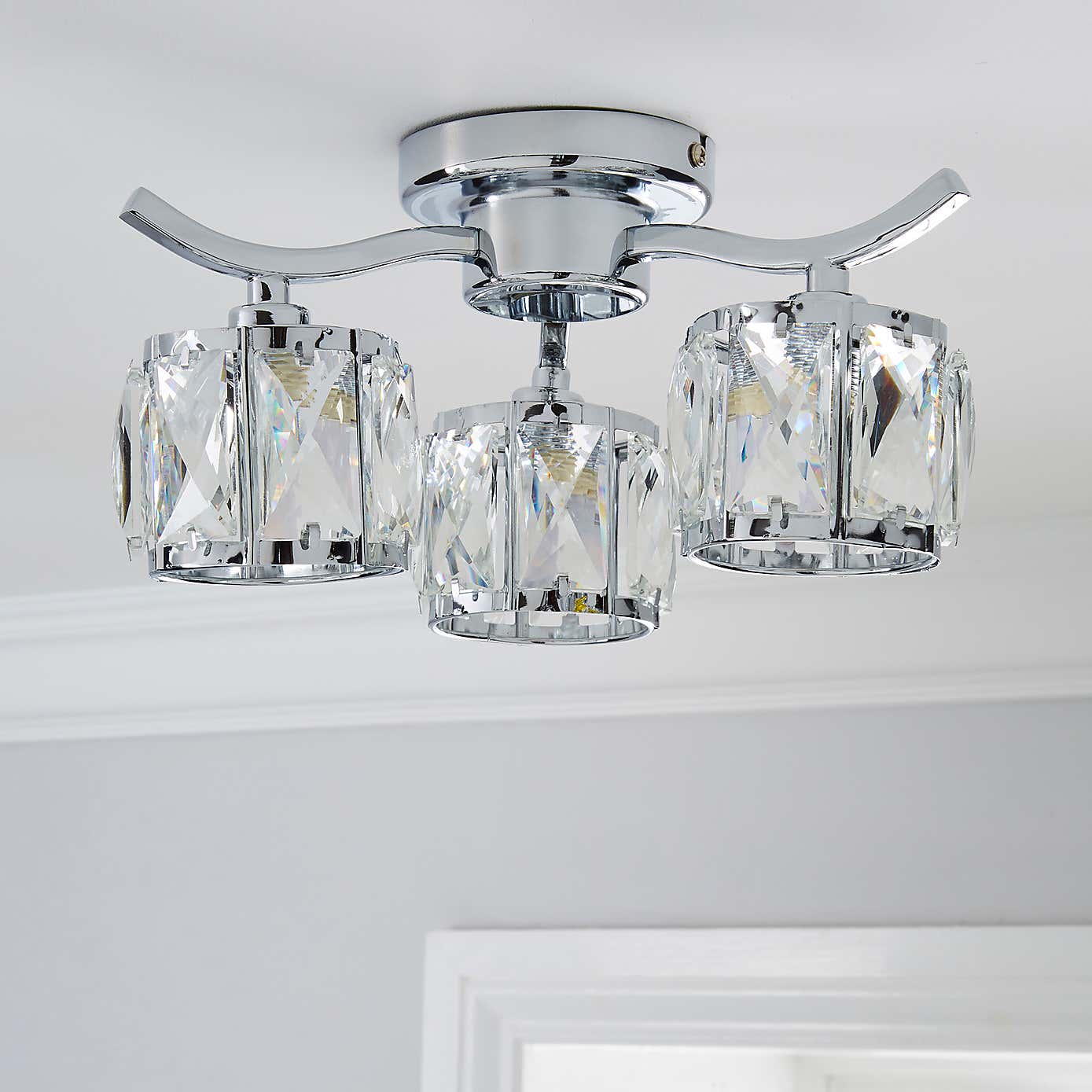 Kleio 3 Light Glass Chrome Semi-Flush Ceiling Fitting