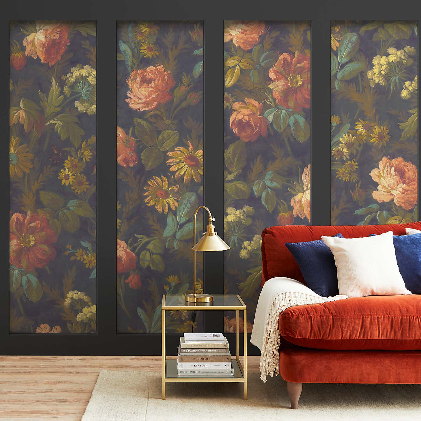 Vintage Floral Black Mural
