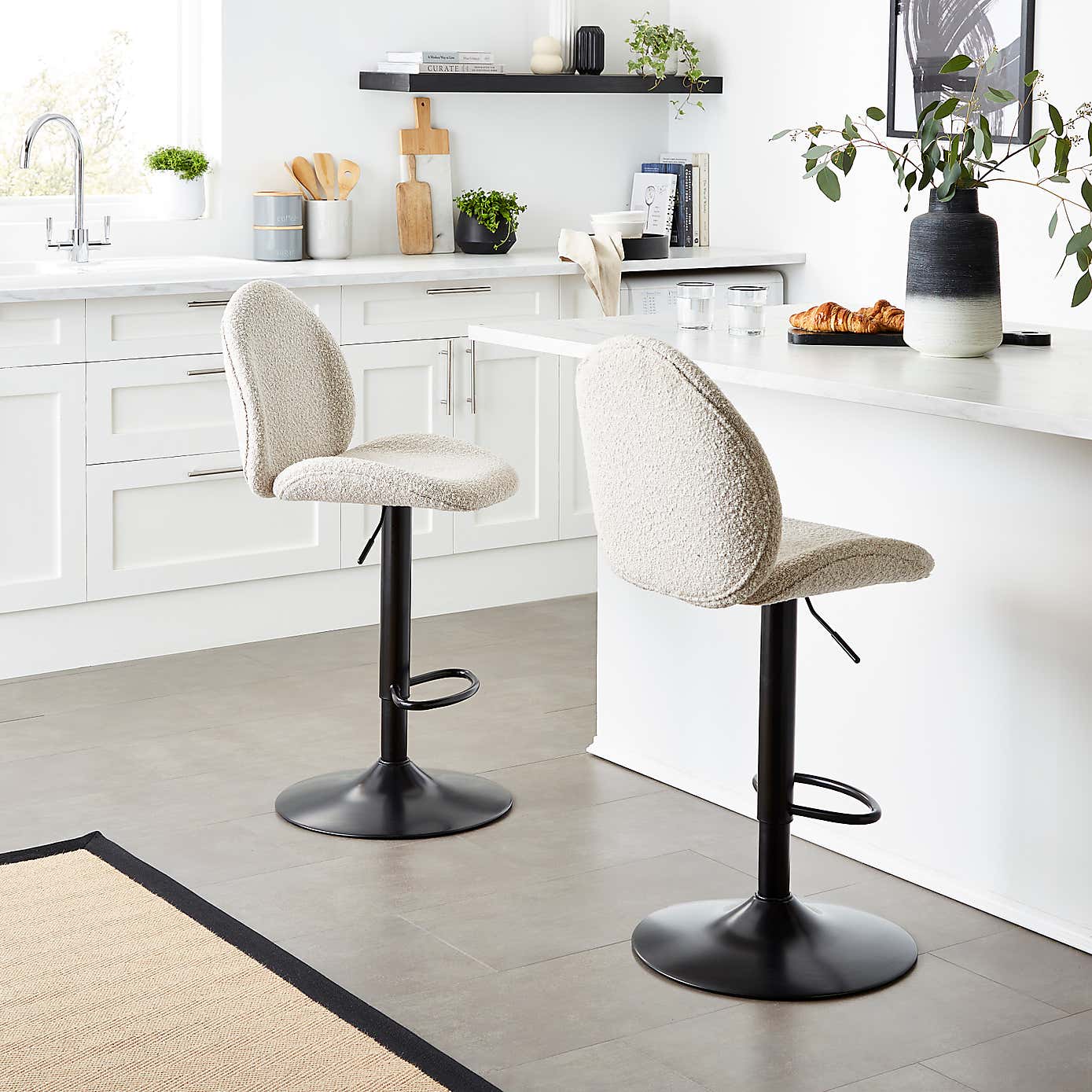 Jayde Adjustable Bar Stool, Boucle