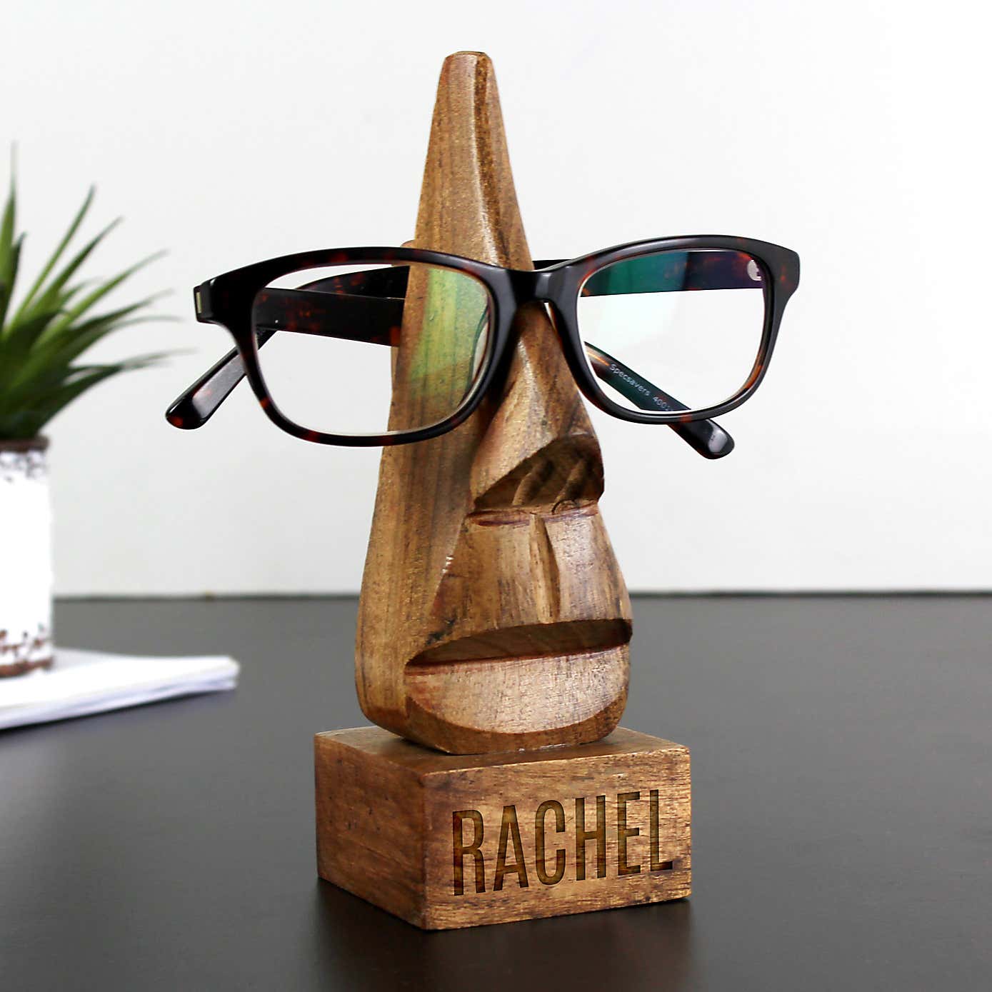 Personalised Name Wooden Nose Shaped Glasses Holder