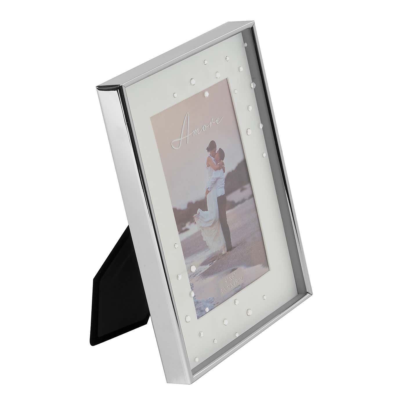 Amore Silver Plated Box Photo Frame with Crystals