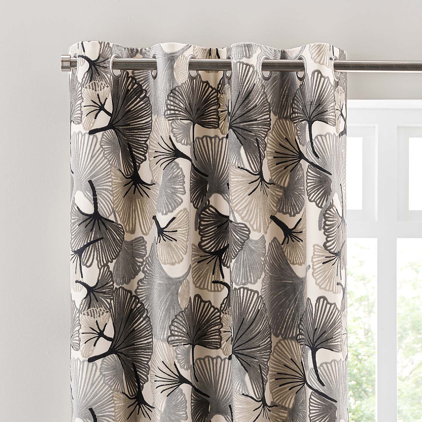 Gingko Cut Velvet Eyelet Curtains