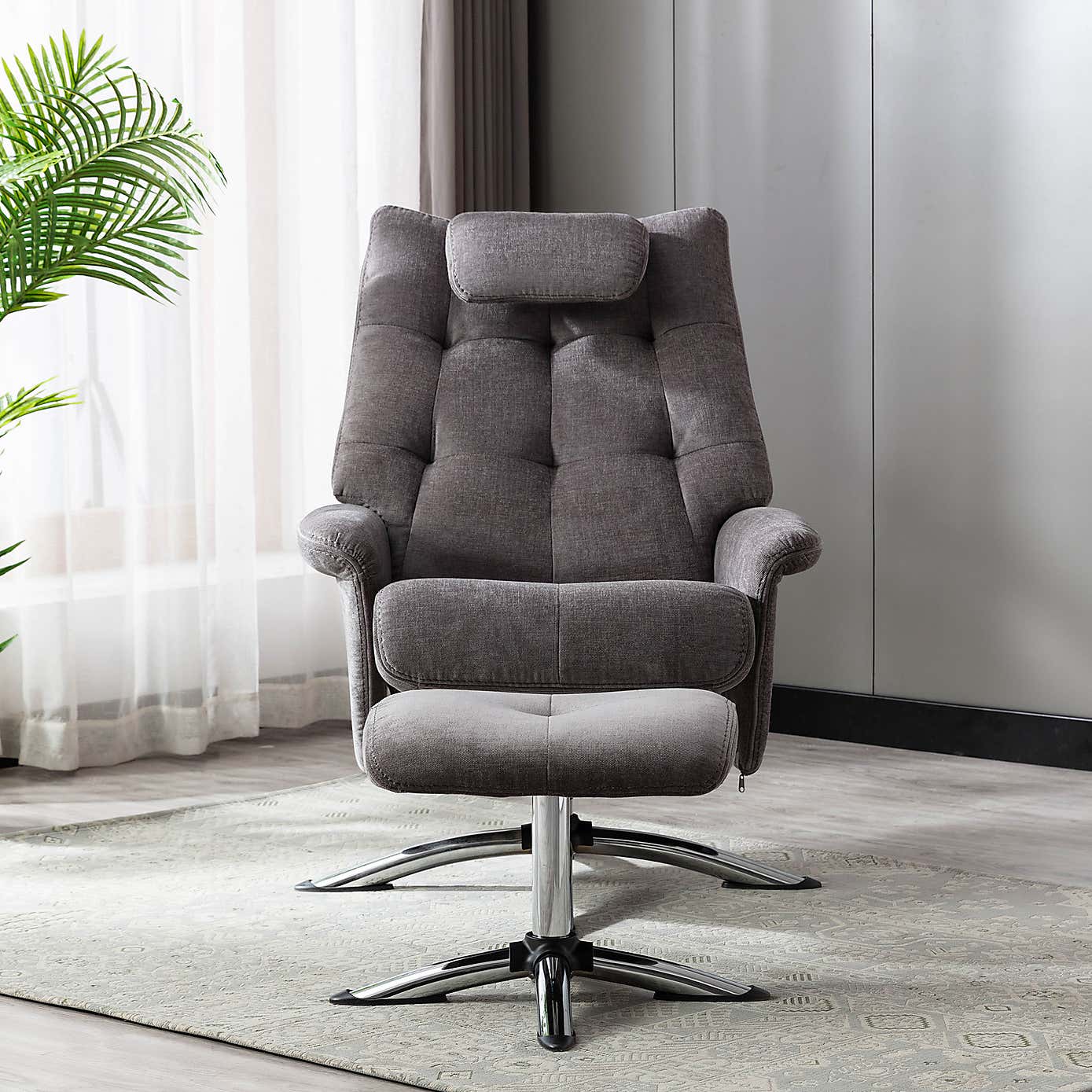Orson Chenille Reclining Swivel Chair with Footstool