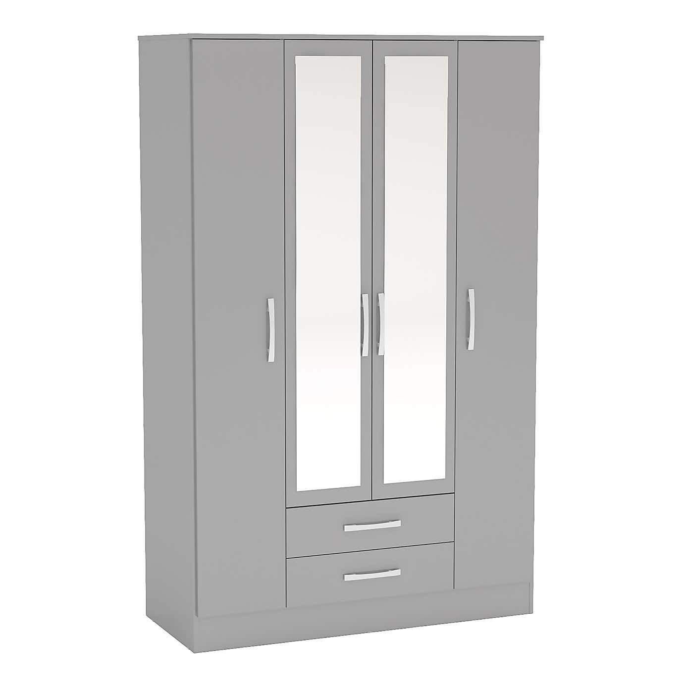 Lynx Grey 4 Door Mirrored Wardrobe