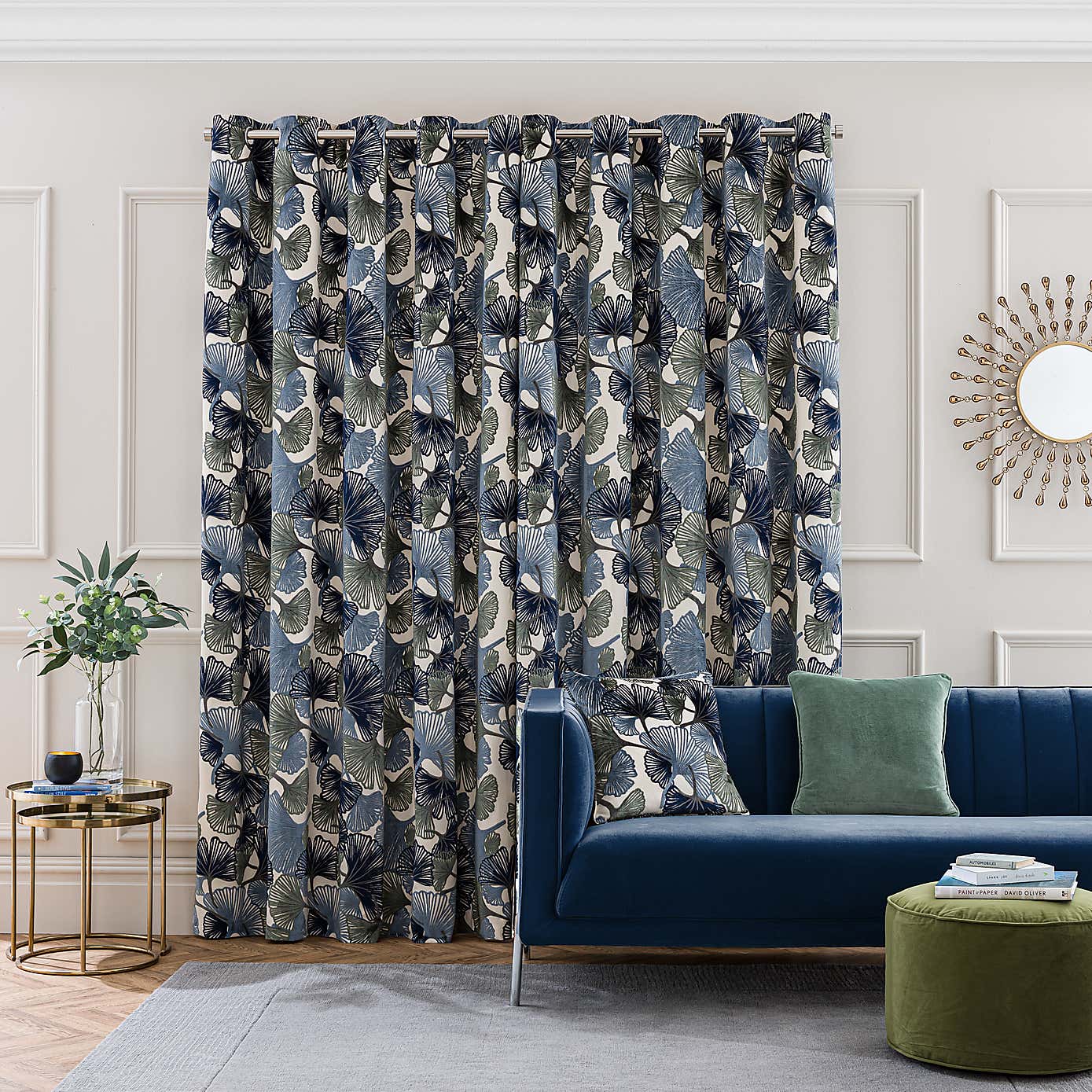 Gingko Cut Velvet Eyelet Curtains