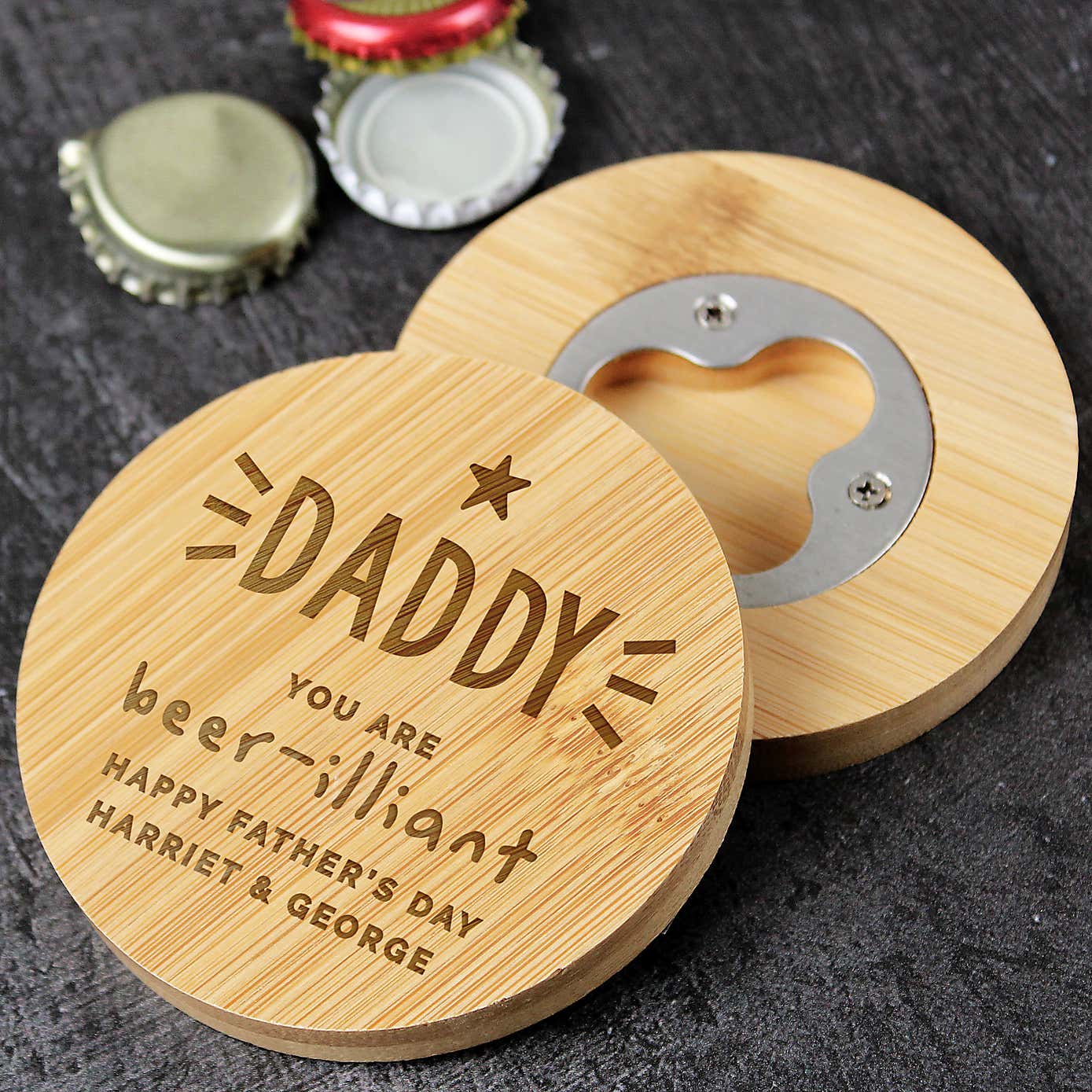 Personalised Star Bamboo Coaster with Hidden Bottle Opener