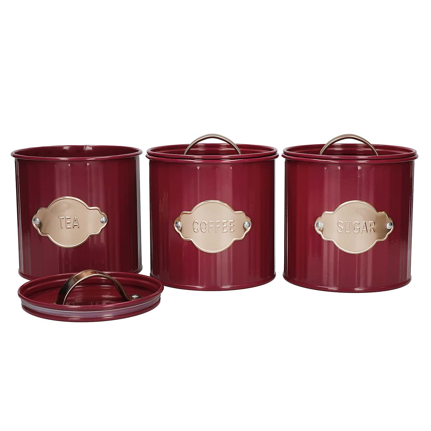 Set of 3 Airtight Canisters Burgundy