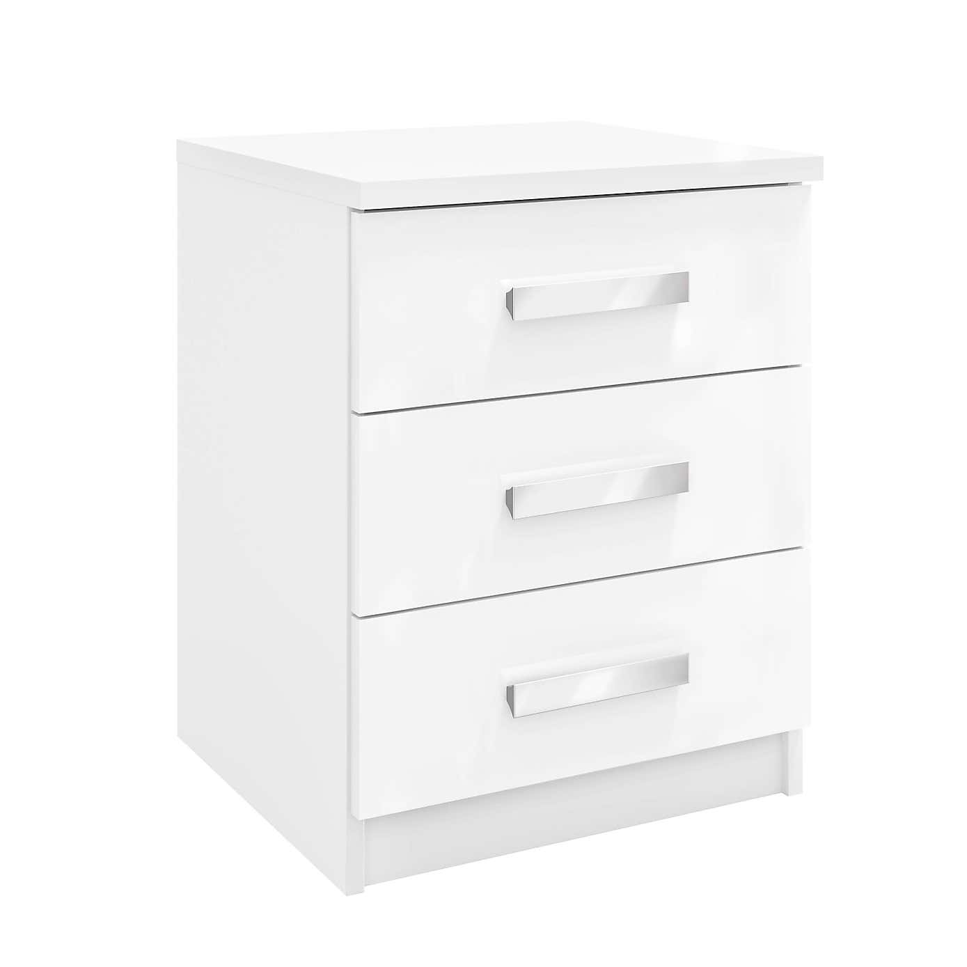 Sudbury 3 Drawer Bedside Table, White and Grey