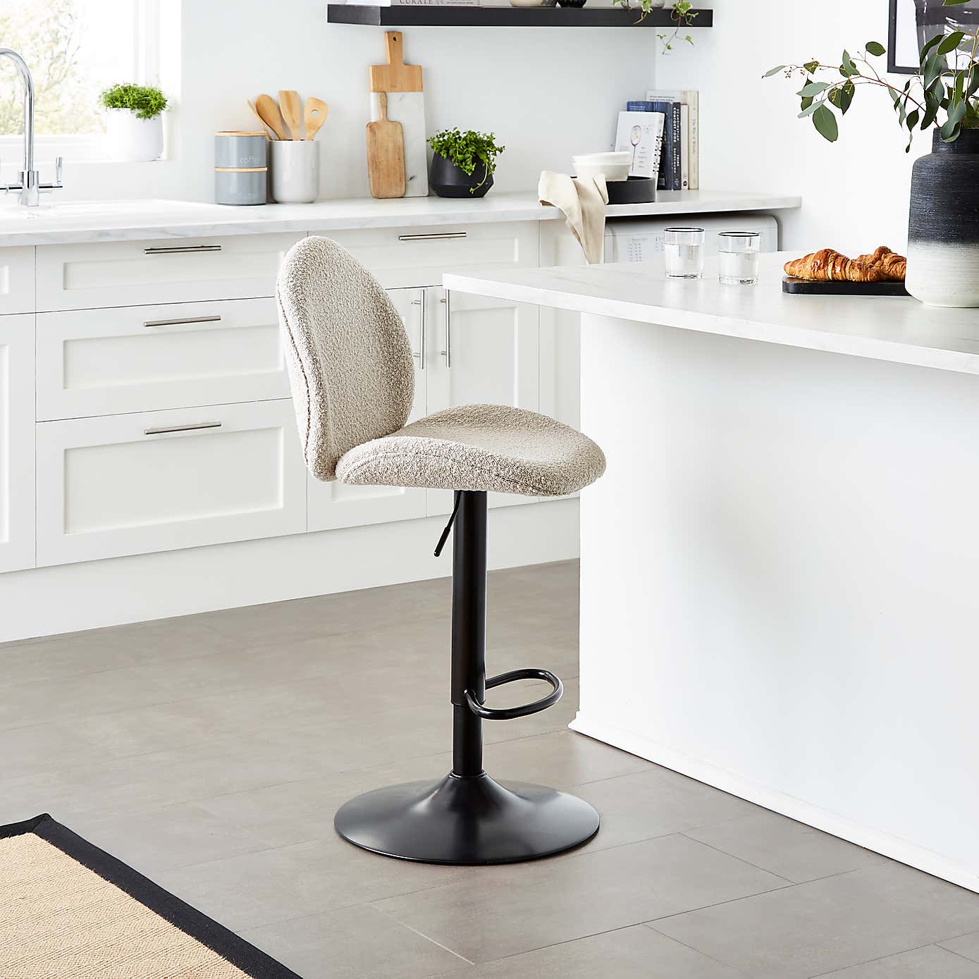 Jayde Adjustable Bar Stool, Boucle