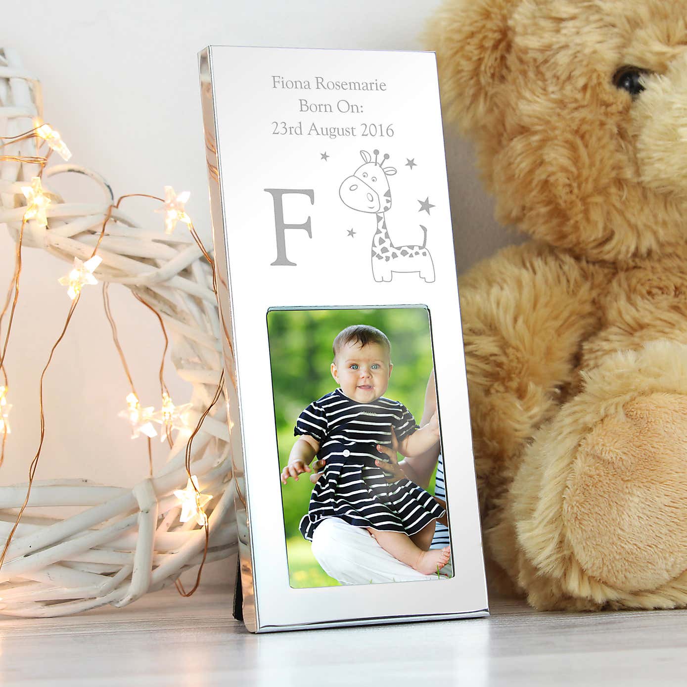 Personalised Small Hessian Giraffe Silver Portrait Photo Frame