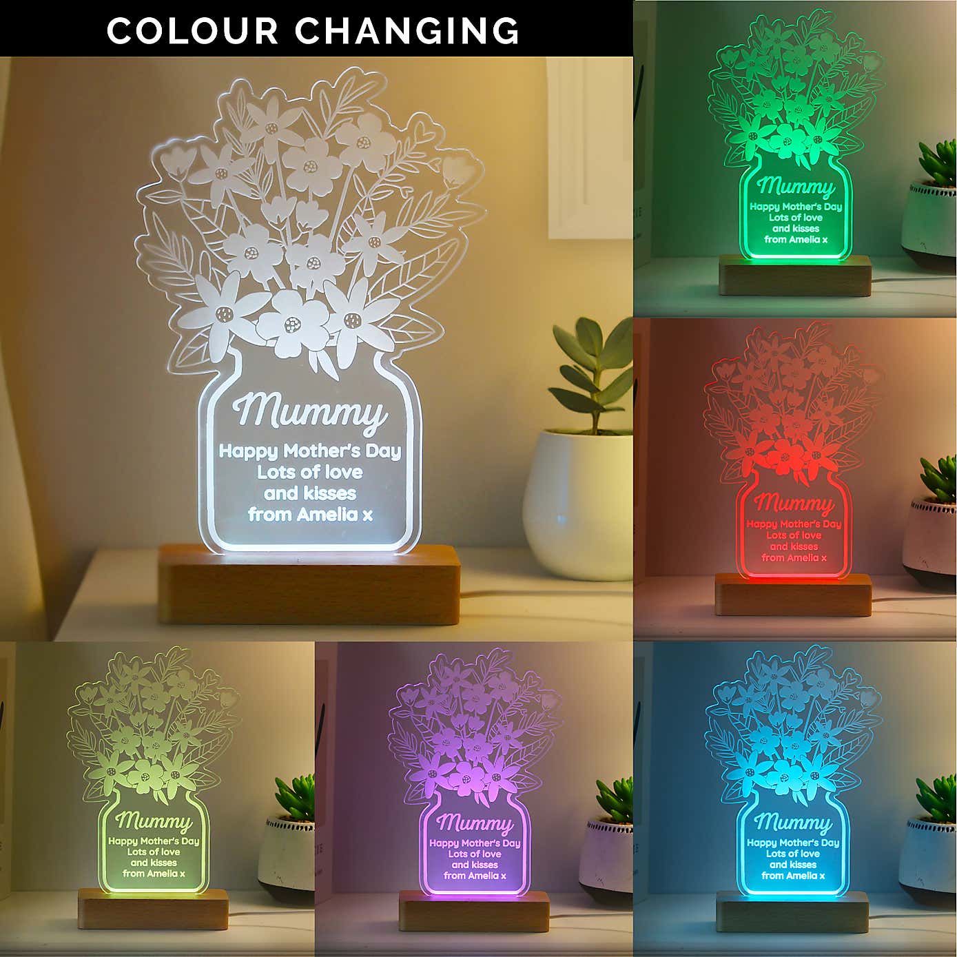 Personalised Flower Vase LED Light Lamp