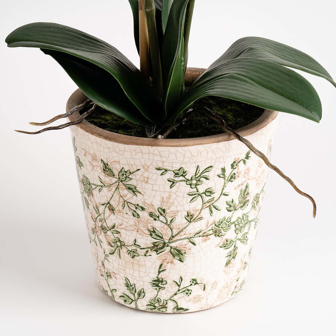 Artificial Real Touch Orange Phalaenopsis Orchid in Ceramic Pot