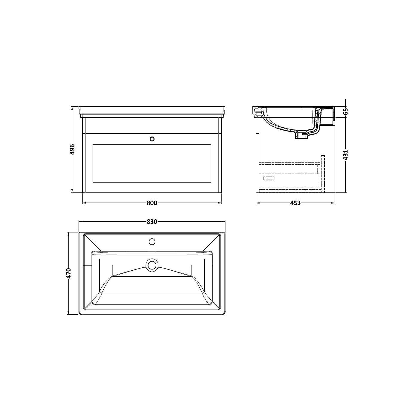 Classique Wall Mounted 1 Drawer Vanity Unit with Basin
