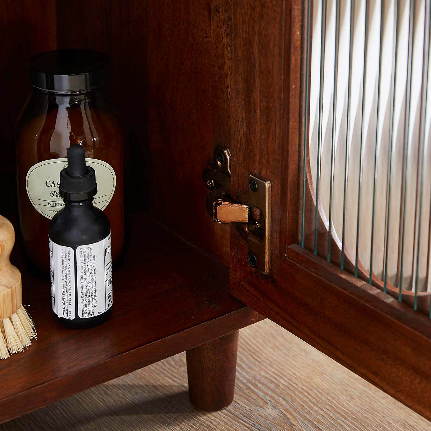 Elias Under Sink Unit, Acacia Wood and Reeded Glass