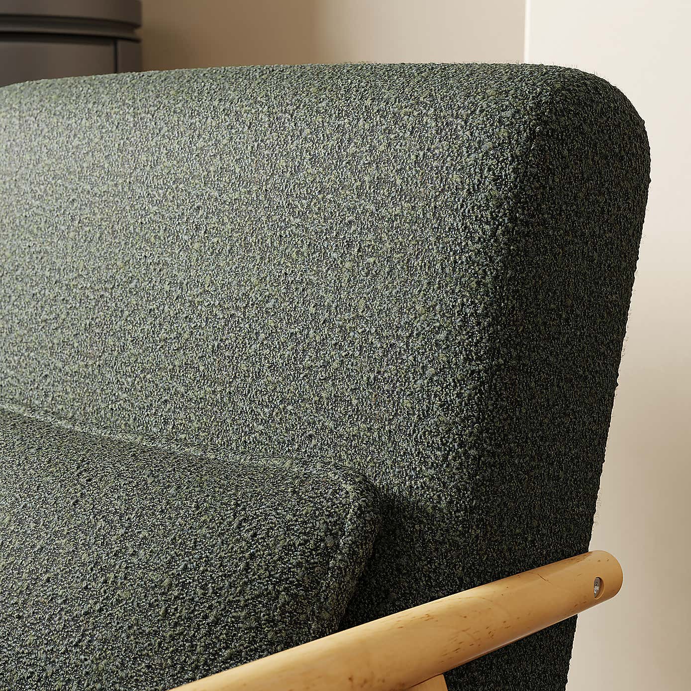 Alpine Spindle Boucle Wooden Arm Accent Chair