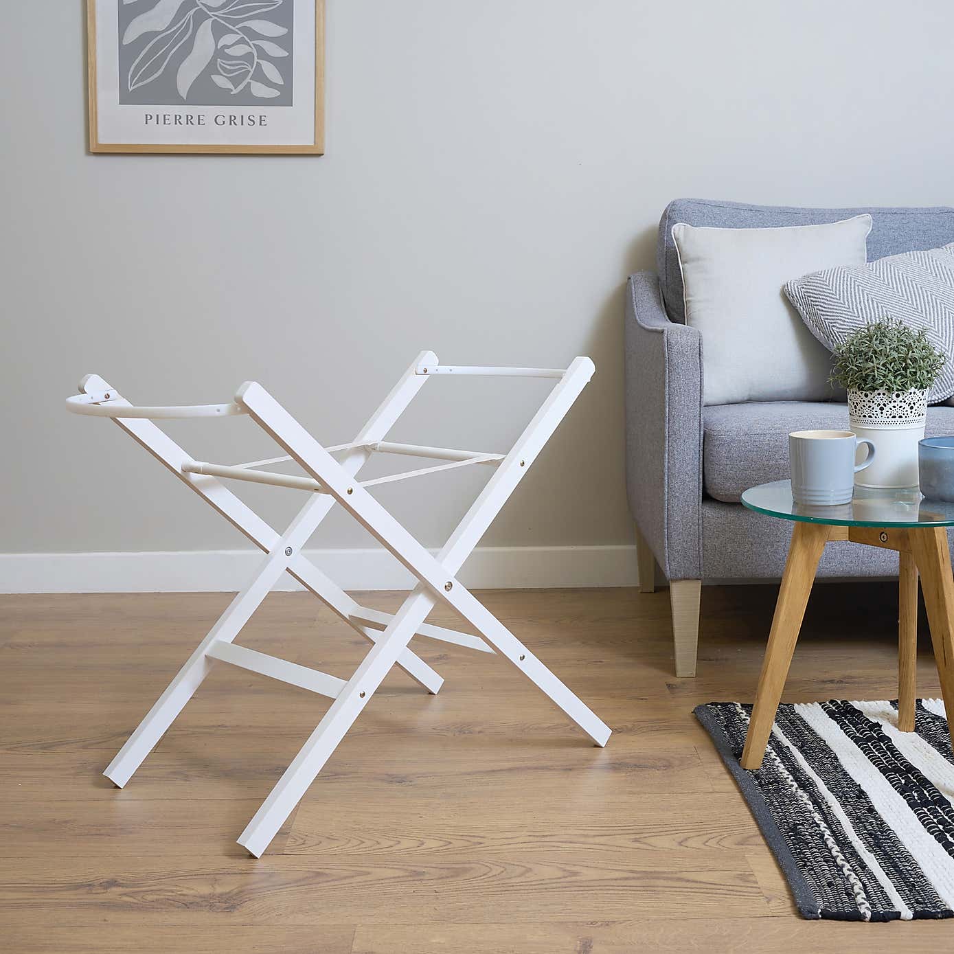 Clair de Lune White Scandi Moses Basket With Folding Stand