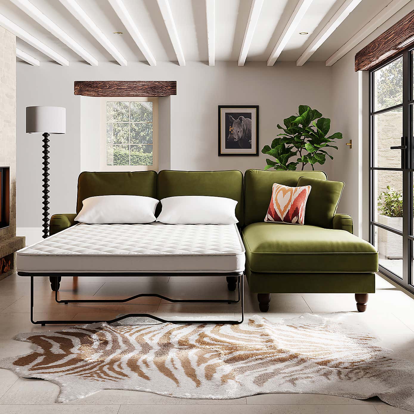 Beatrice Matte Velvet 4 Seater Corner Chaise Double Sofa Bed